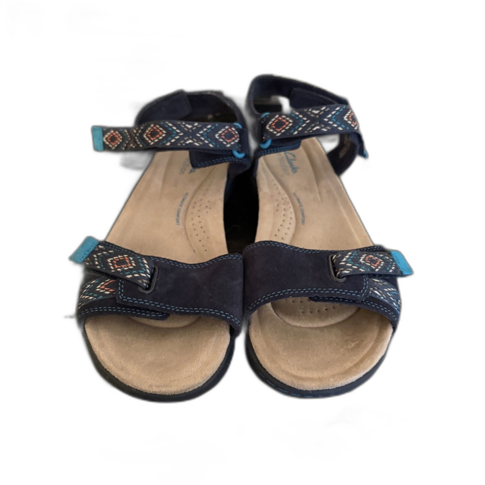 Clarks Collection Ultimate Comfort Navy Sandals Women Size 8 Travel Walking